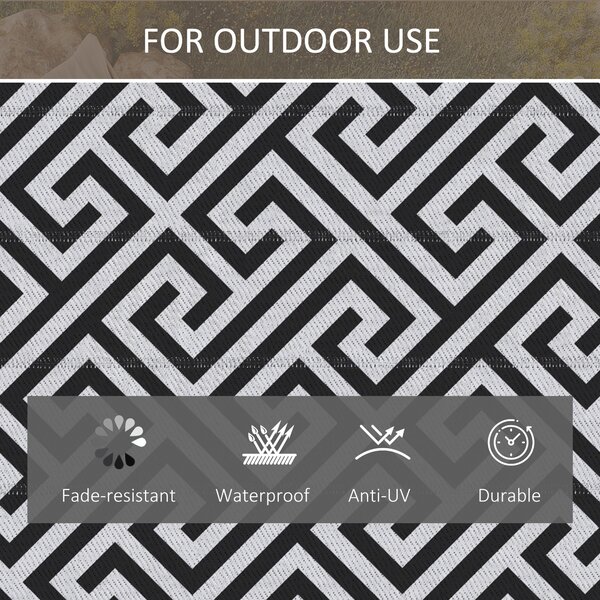 Outsunny Reversible Outdoor Mat: Portable Plastic Straw Rug for RVs, Gardens & Decks, Black & White, 121x182 cm Aosom UK