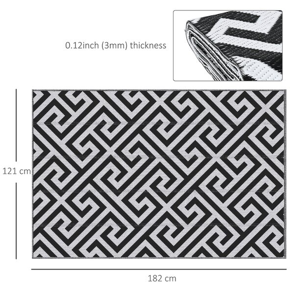 Outsunny Reversible Outdoor Mat: Portable Plastic Straw Rug for RVs, Gardens & Decks, Black & White, 121x182 cm Aosom UK