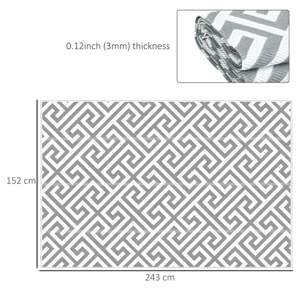Outsunny Outdoor Rug Reversible Mat Plastic Straw Rug Portable RV Camping Mat for Garden Picnic Indoor, 152x243cm, Light Grey Aosom UK