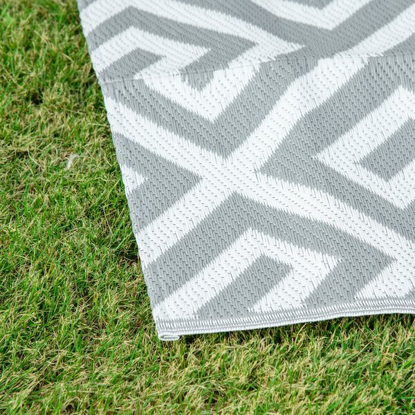 Outsunny Outdoor Rug Reversible Mat Plastic Straw Rug Portable RV Camping Mat for Garden Picnic Indoor, 152x243cm, Light Grey Aosom UK