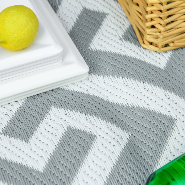 Outsunny Outdoor Rug Reversible Mat Plastic Straw Rug Portable RV Camping Mat for Garden Picnic Indoor, 152x243cm, Light Grey Aosom UK