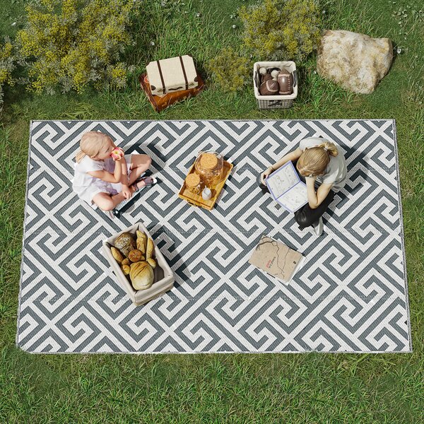 Outsunny Outdoor Rug Reversible Mat Plastic Straw Rug Portable RV Camping Mat for Garden Picnic Indoor, 152x243cm, Light Grey Aosom UK