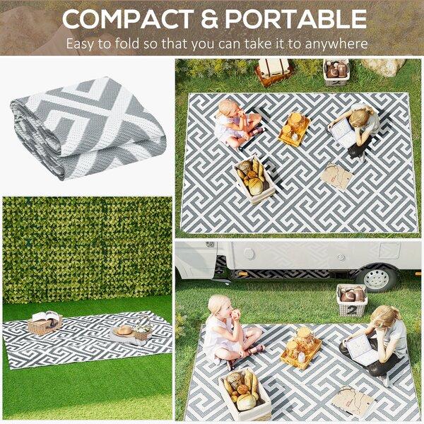 Outsunny Outdoor Rug Reversible Mat Plastic Straw Rug Portable RV Camping Mat for Garden Picnic Indoor, 152x243cm, Light Grey Aosom UK