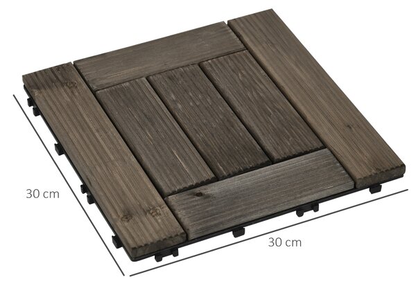 Outsunny 27 Pcs Wooden Interlocking Decking Tiles, 30 x 30 cm Outdoor Flooring Tiles, 2.5m2 per Pack, for Patio, Balcony Terrace Hot Tub Aosom UK