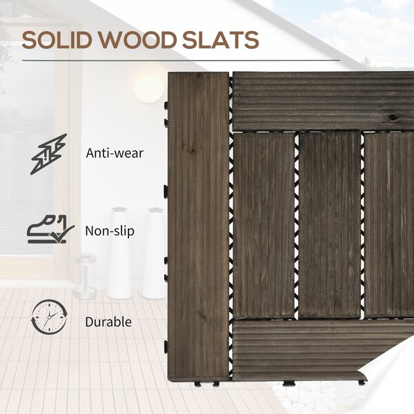 Outsunny 27 Pcs Wooden Interlocking Decking Tiles, 30 x 30 cm Outdoor Flooring Tiles, 2.5m2 per Pack, for Patio, Balcony Terrace Hot Tub Aosom UK