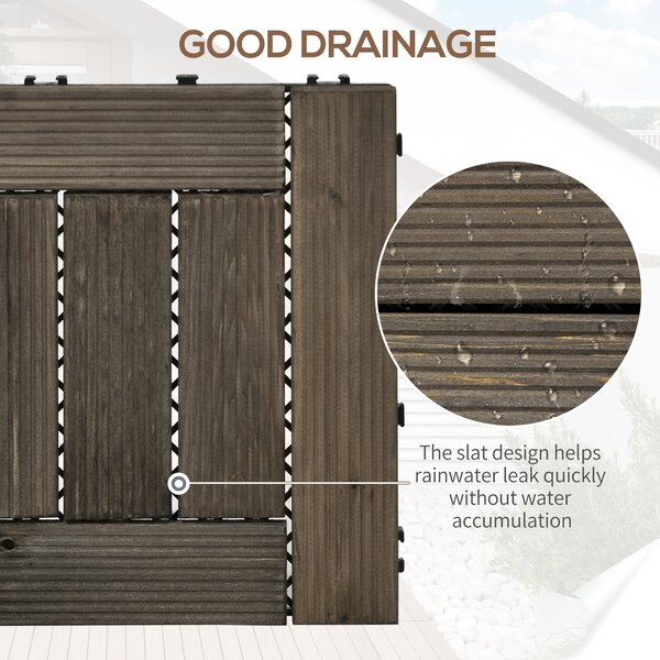 Outsunny 27 Pcs Wooden Interlocking Decking Tiles, 30 x 30 cm Outdoor Flooring Tiles, 2.5m2 per Pack, for Patio, Balcony Terrace Hot Tub Aosom UK