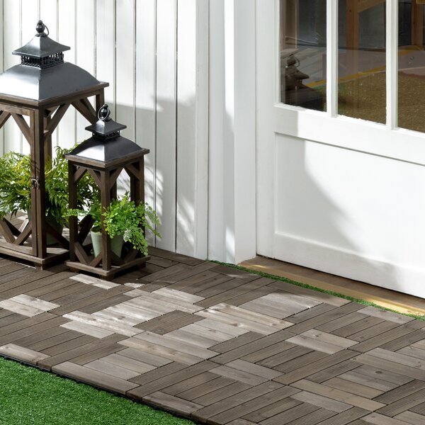 Outsunny 27 Pcs Wooden Interlocking Decking Tiles, 30 x 30 cm Outdoor Flooring Tiles, 2.5m2 per Pack, for Patio, Balcony Terrace Hot Tub Aosom UK