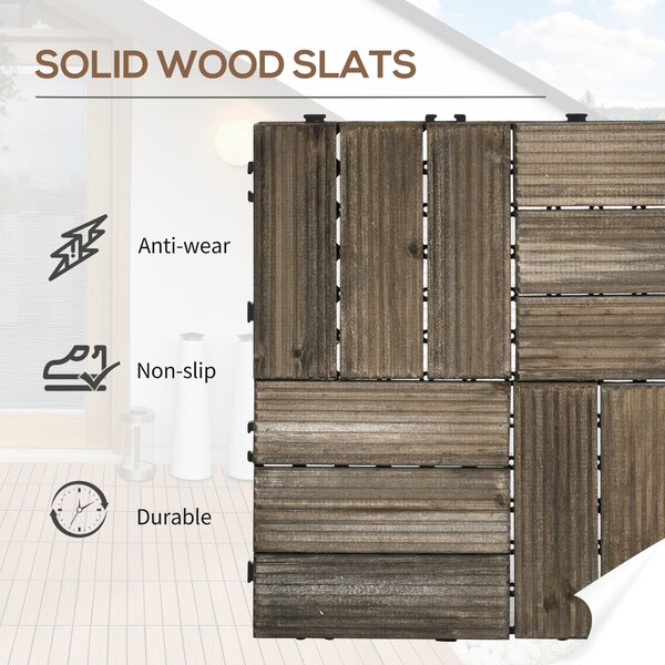 Outsunny 27 Pcs Wooden Interlocking Decking Tiles, Outdoor Flooring Tiles for Patio, Balcony, Terrace, 30 x 30 cm per Piece, Charcoal Grey Aosom UK