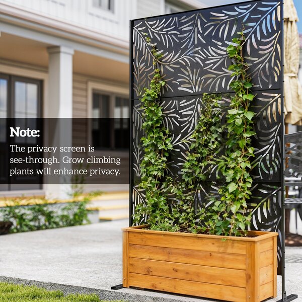 Outsunny Outdoor Privacy Screen w/ Stand & Ground Stakes, 6.5FT Metal Outdoor Divider, Decorative Privacy Panel for Garden Branch Style Aosom UK