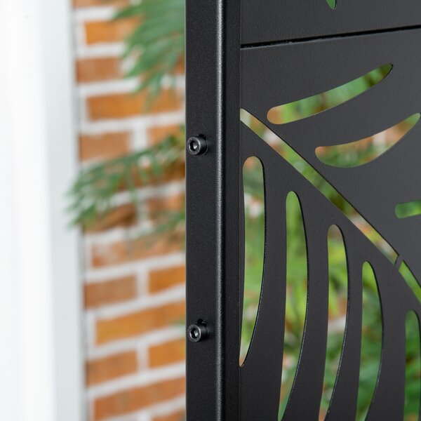 Outsunny Outdoor Privacy Screen w/ Stand & Ground Stakes, 6.5FT Metal Outdoor Divider, Decorative Privacy Panel for Garden Branch Style Aosom UK