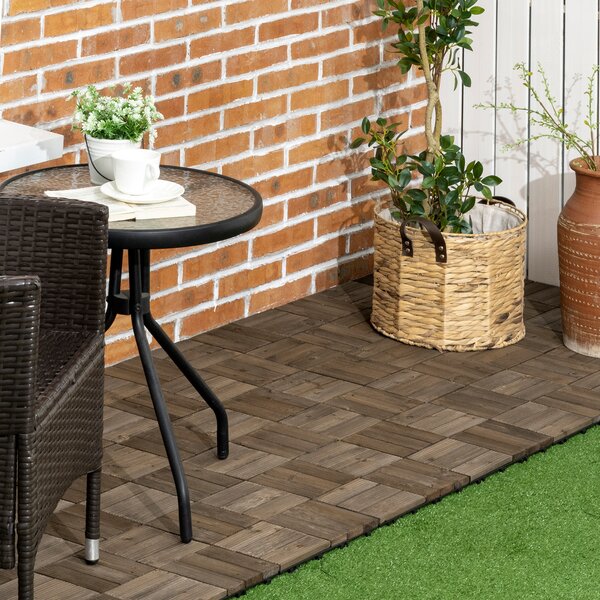 Outsunny 27 Pcs Wooden Interlocking Decking Tiles, Outdoor Flooring Tiles for Patio, Balcony, Terrace, 30 x 30 cm per Piece, Charcoal Grey Aosom UK