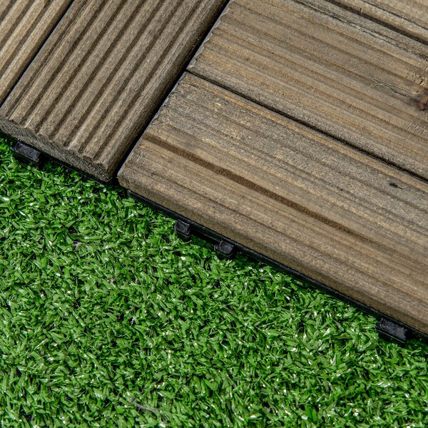 Outsunny 27 Pcs Wooden Interlocking Decking Tiles, Outdoor Flooring Tiles for Patio, Balcony, Terrace, 30 x 30 cm per Piece, Charcoal Grey Aosom UK