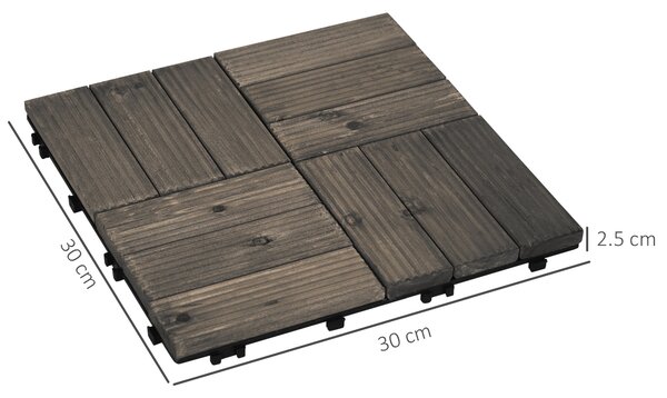 Outsunny 27 Pcs Wooden Interlocking Decking Tiles, Outdoor Flooring Tiles for Patio, Balcony, Terrace, 30 x 30 cm per Piece, Charcoal Grey Aosom UK