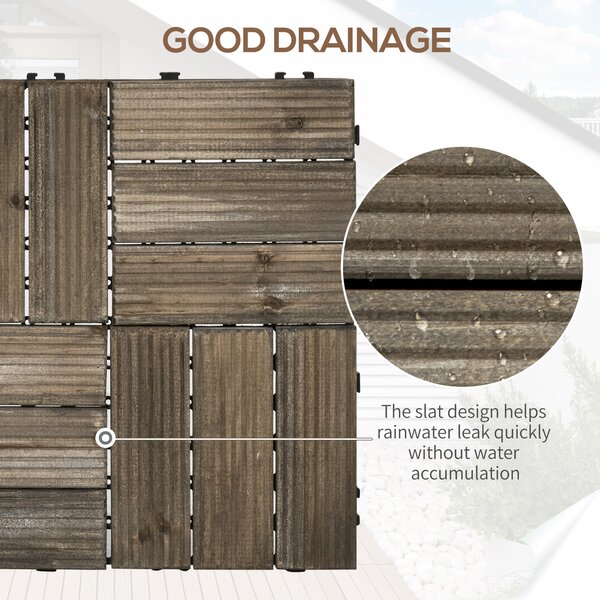 Outsunny 27 Pcs Wooden Interlocking Decking Tiles, Outdoor Flooring Tiles for Patio, Balcony, Terrace, 30 x 30 cm per Piece, Charcoal Grey Aosom UK