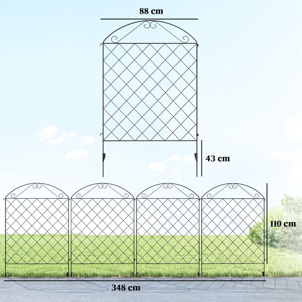 Outsunny Decorative Fence, 43in x 11.5ft Outdoor Picket Panels, 4PCs Rustproof Metal Wire Landscape Flower Bed Border Edging, Black Aosom UK