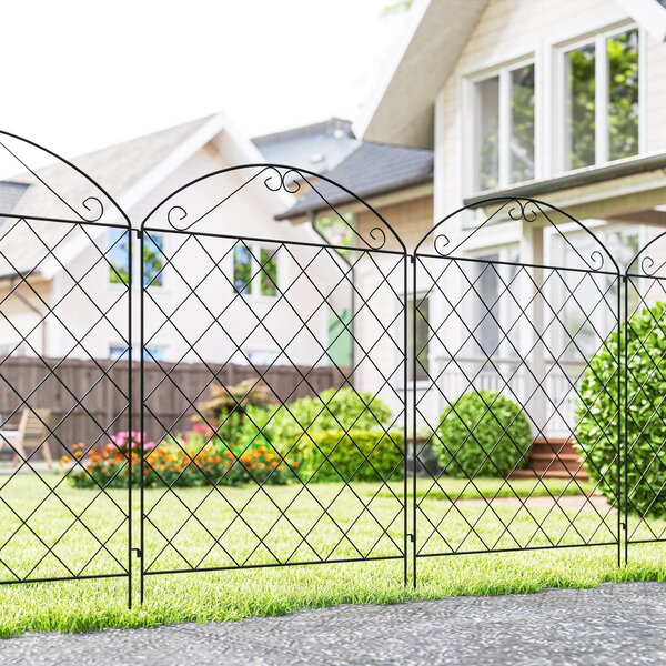 Outsunny Decorative Fence, 43in x 11.5ft Outdoor Picket Panels, 4PCs Rustproof Metal Wire Landscape Flower Bed Border Edging, Black Aosom UK