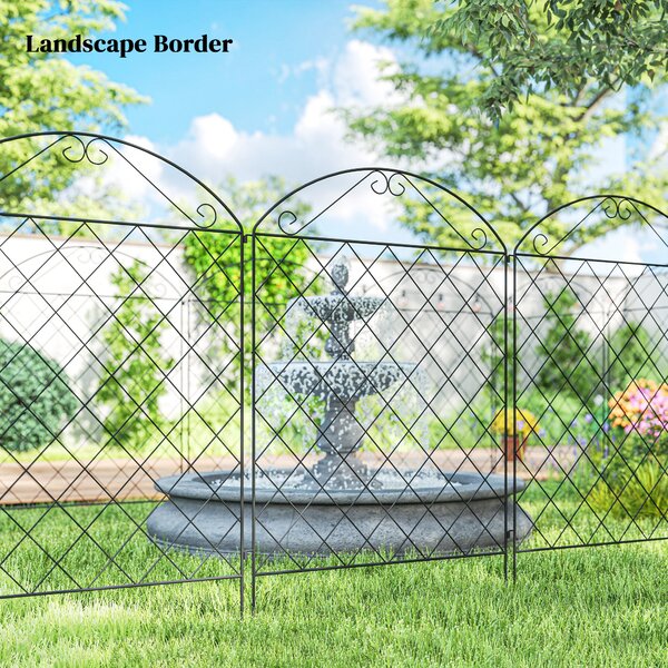 Outsunny Decorative Fence, 43in x 11.5ft Outdoor Picket Panels, 4PCs Rustproof Metal Wire Landscape Flower Bed Border Edging, Black Aosom UK