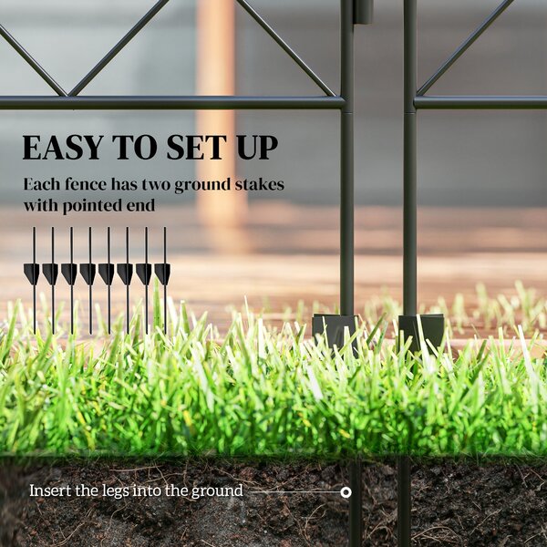 Outsunny Decorative Fence, 43in x 11.5ft Outdoor Picket Panels, 4PCs Rustproof Metal Wire Landscape Flower Bed Border Edging, Black Aosom UK