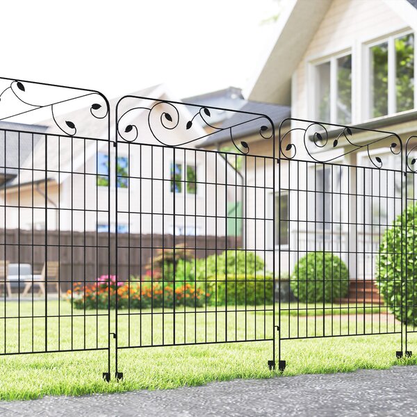 Outsunny 4PCs 43in x 11.5ft Decorative Fence Panels, Outdoor Garden Fencing, Rustproof Metal Wire Landscape Edging Animal Barrier, Black Aosom UK