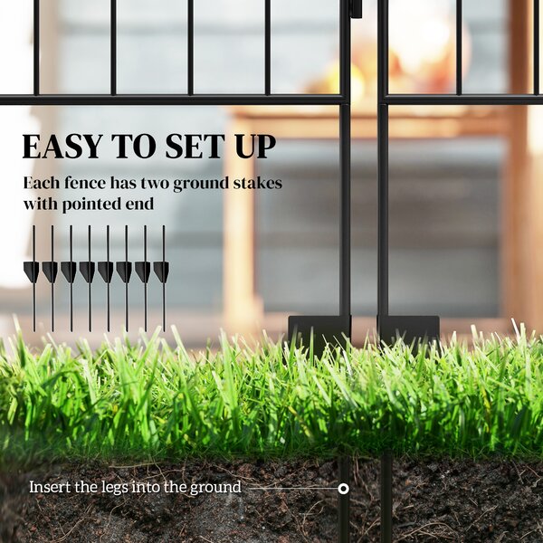 Outsunny 4PCs 43in x 11.5ft Decorative Fence Panels, Outdoor Garden Fencing, Rustproof Metal Wire Landscape Edging Animal Barrier, Black Aosom UK