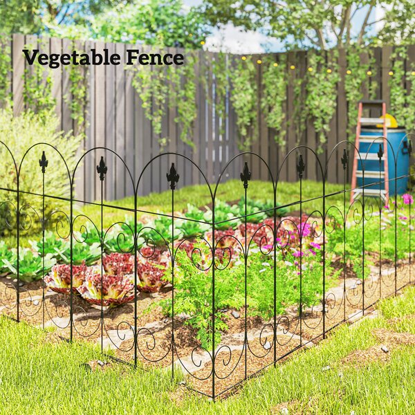 Outsunny 8-Panel Metal Garden Fencing, Rustproof Picket Fence for Flower Beds & Borders, Black Aosom UK