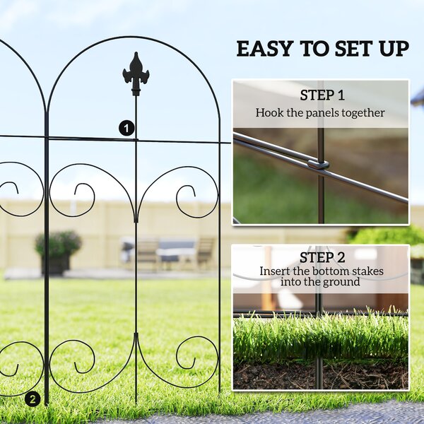 Outsunny 8-Panel Metal Garden Fencing, Rustproof Picket Fence for Flower Beds & Borders, Black Aosom UK