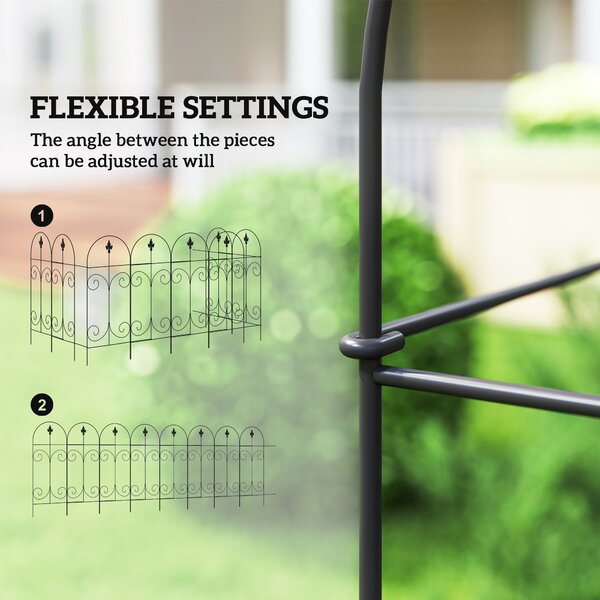 Outsunny 8-Panel Metal Garden Fencing, Rustproof Picket Fence for Flower Beds & Borders, Black Aosom UK