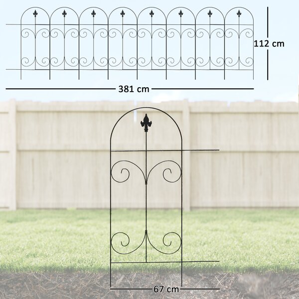 Outsunny 8-Panel Metal Garden Fencing, Rustproof Picket Fence for Flower Beds & Borders, Black Aosom UK