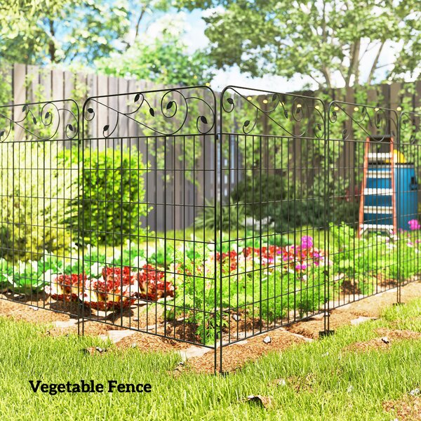 Outsunny 4PCs 43in x 11.5ft Decorative Fence Panels, Outdoor Garden Fencing, Rustproof Metal Wire Landscape Edging Animal Barrier, Black Aosom UK