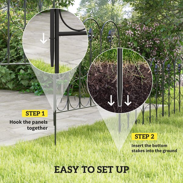 Outsunny Decorative Garden Fencing, 5PCs Outdoor Picket Fence Panels, Rustproof Metal Wire Landscape Flower Bed Border Animal Barrier Aosom UK