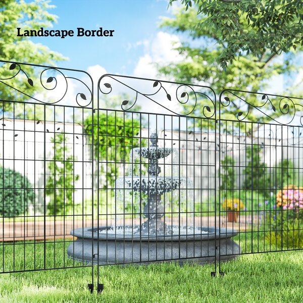 Outsunny 4PCs 43in x 11.5ft Decorative Fence Panels, Outdoor Garden Fencing, Rustproof Metal Wire Landscape Edging Animal Barrier, Black Aosom UK