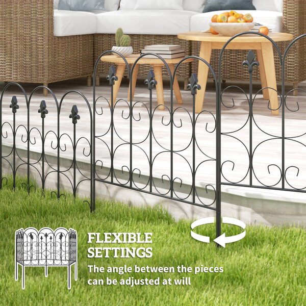 Outsunny Decorative Garden Fencing, 5PCs Outdoor Picket Fence Panels, Rustproof Metal Wire Landscape Flower Bed Border Animal Barrier Aosom UK