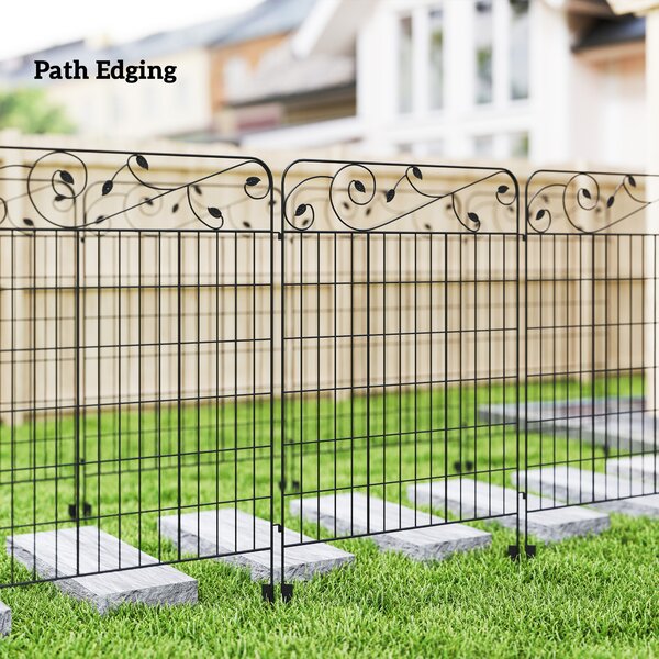 Outsunny 4PCs 43in x 11.5ft Decorative Fence Panels, Outdoor Garden Fencing, Rustproof Metal Wire Landscape Edging Animal Barrier, Black Aosom UK