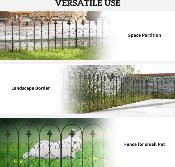 Outsunny Decorative Garden Fencing, 5PCs Outdoor Picket Fence Panels, Rustproof Metal Wire Landscape Flower Bed Border Animal Barrier Aosom UK