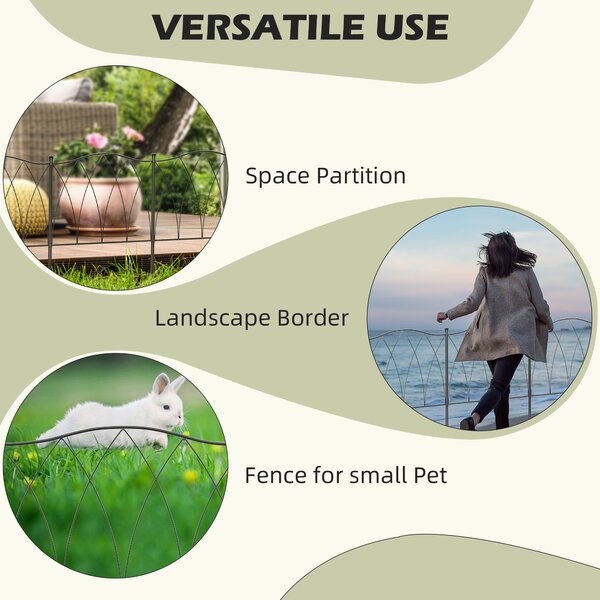 Outsunny Garden Fencing: Rustproof Metal Picket Panels, Landscape Edging & Animal Barrier, Set of 5, Black Aosom UK