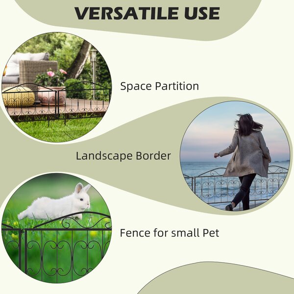 Outsunny Decorative Garden Fencing, 4PCs Outdoor Picket Fence Panels, Rustproof Metal Wire Landscape Flower Bed Border Animal Barrier Black Aosom UK