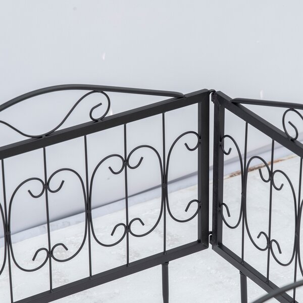 Outsunny Decorative Garden Fencing, 4PCs Outdoor Picket Fence Panels, Rustproof Metal Wire Landscape Flower Bed Border Animal Barrier Black Aosom UK