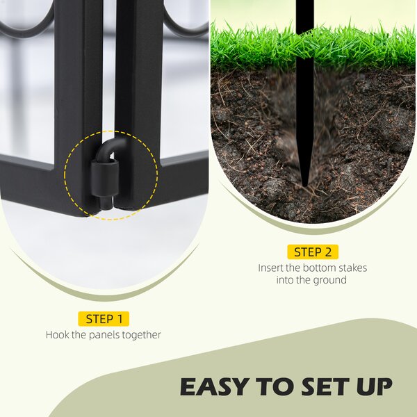 Outsunny Decorative Garden Fencing, 4PCs Outdoor Picket Fence Panels, Rustproof Metal Wire Landscape Flower Bed Border Animal Barrier Black Aosom UK