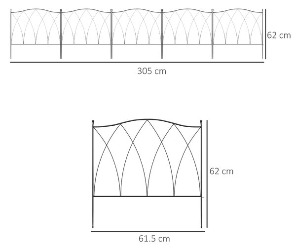 Outsunny Garden Fencing: Rustproof Metal Picket Panels, Landscape Edging & Animal Barrier, Set of 5, Black Aosom UK