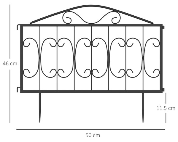Outsunny Decorative Garden Fencing, 4PCs Outdoor Picket Fence Panels, Rustproof Metal Wire Landscape Flower Bed Border Animal Barrier Black Aosom UK