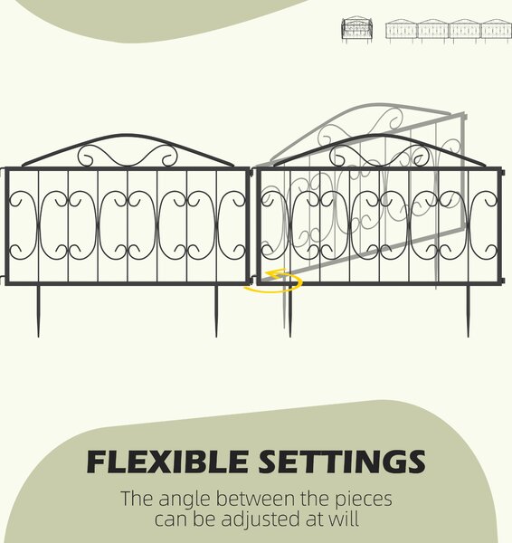 Outsunny Decorative Garden Fencing, 4PCs Outdoor Picket Fence Panels, Rustproof Metal Wire Landscape Flower Bed Border Animal Barrier Black Aosom UK
