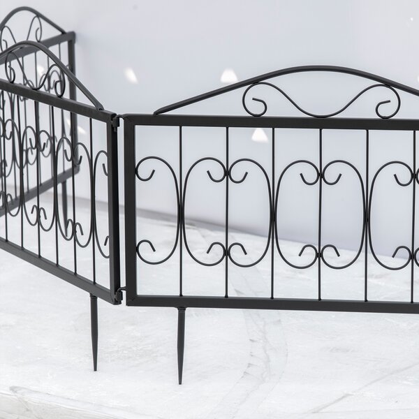 Outsunny Decorative Garden Fencing, 4PCs Outdoor Picket Fence Panels, Rustproof Metal Wire Landscape Flower Bed Border Animal Barrier Black Aosom UK