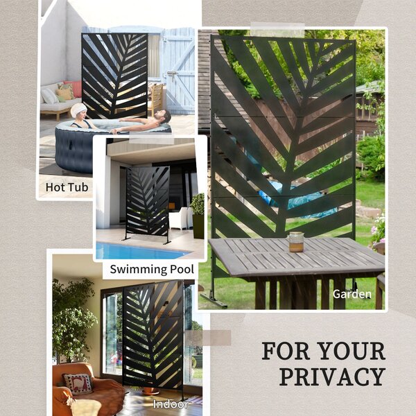 Outsunny 6.5ft Outdoor Privacy Screen Decorative Garden Screen, Metal Garden Screen with Stand and Ground Stakes for Garden, Patio Aosom UK