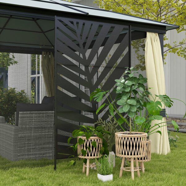 Outsunny 6.5ft Outdoor Privacy Screen Decorative Garden Screen, Metal Garden Screen with Stand and Ground Stakes for Garden, Patio Aosom UK