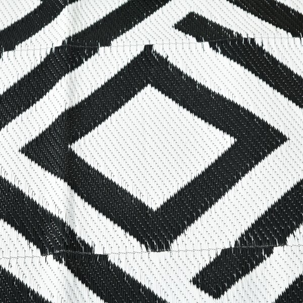 Outsunny Reversible Outdoor Mat, Plastic Straw Rug with Carry Bag & Ground Stakes, Black and White Rhombus, 182x274cm Aosom UK