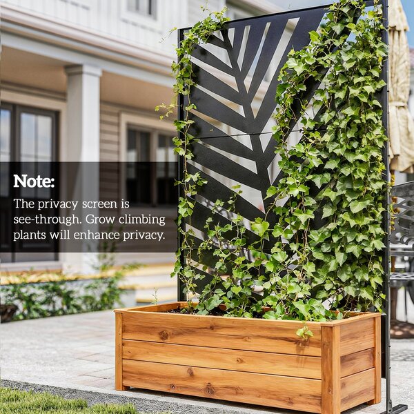 Outsunny 6.5ft Outdoor Privacy Screen Decorative Garden Screen, Metal Garden Screen with Stand and Ground Stakes for Garden, Patio Aosom UK