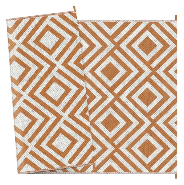 Outsunny Reversible Outdoor Rug, Waterproof Plastic Straw Mat with Carry Bag and Ground Stakes for Deck, RV, or Beach, Brown & White Aosom UK