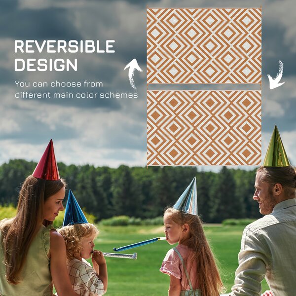 Outsunny Reversible Outdoor Rug, Waterproof Plastic Straw Mat with Carry Bag and Ground Stakes for Deck, RV, or Beach, Brown & White Aosom UK