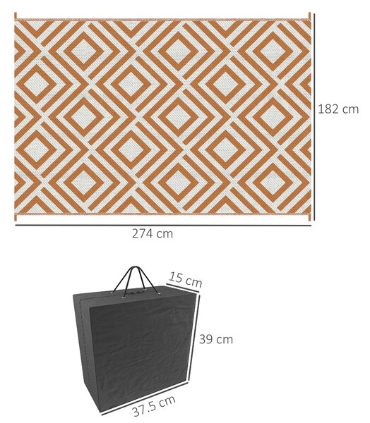 Outsunny Reversible Outdoor Rug, Waterproof Plastic Straw Mat with Carry Bag and Ground Stakes for Deck, RV, or Beach, Brown & White Aosom UK