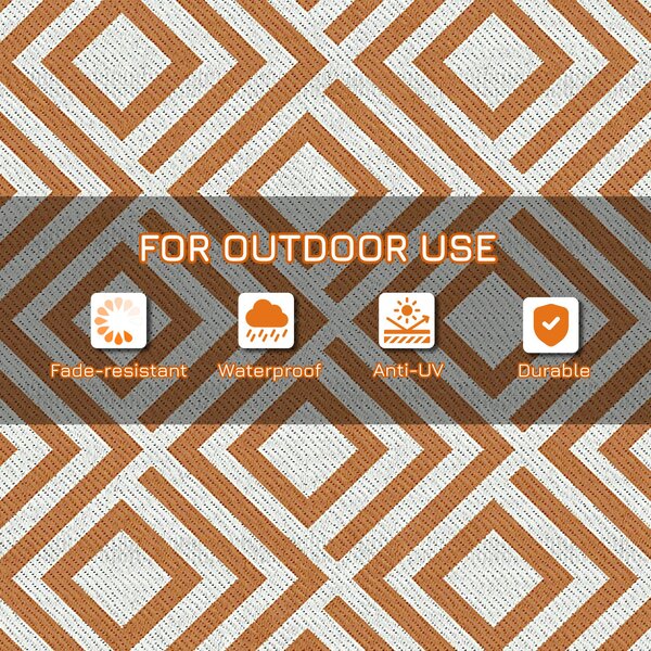 Outsunny Reversible Outdoor Rug, Waterproof Plastic Straw Mat with Carry Bag and Ground Stakes for Deck, RV, or Beach, Brown & White Aosom UK